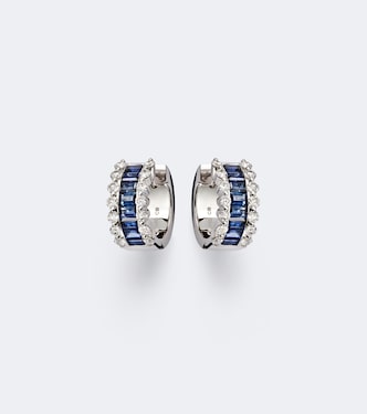 Baguette Love 18kt white gold hoop earrings with sapphires and diamonds | Bucherer Fine Jewellery