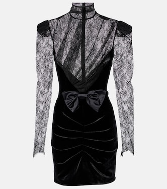 Bow-detail velvet and lace minidress | Alessandra Rich