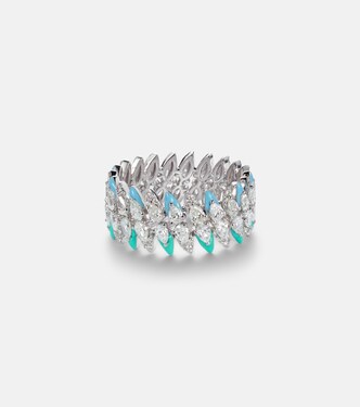 Ring aus 18kt Weißgold mit Emaille und Diamanten | Kamyen