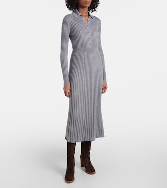 Ardor ribbed-knit cashmere and silk polo dress in grey - Gabriela