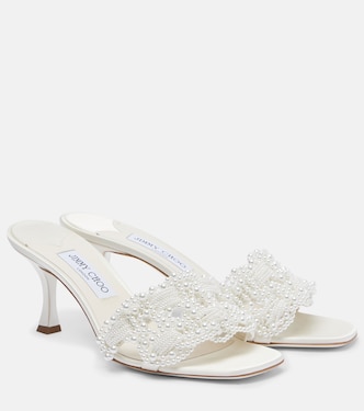 Mules Cary 70 in raso con perle bijoux | Jimmy Choo