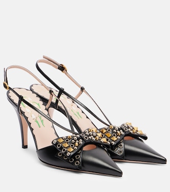 Bowow 85 studded leather slingback pumps | Valentino Garavani