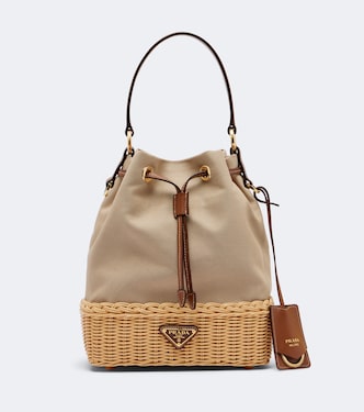 Canvas and wicker bucket bag | Prada