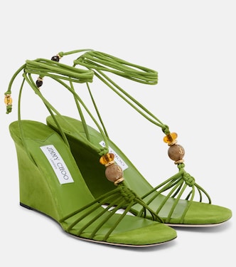 Lola embellished suede wedge sandals | Jimmy Choo