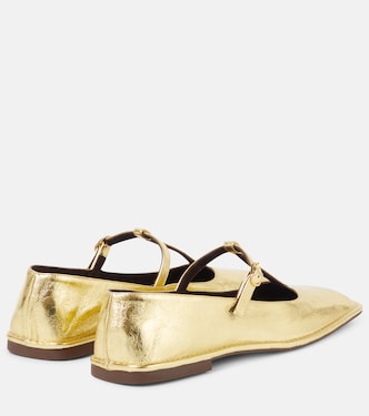 Square T-Strap leather Mary Jane flats in gold - The Row | Mytheresa