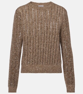 Open-knit sequined sweater | Brunello Cucinelli