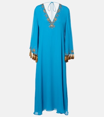 Robe midi en georgette de soie à ornements | Valentino