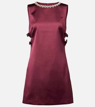 Bow-detail embellished satin minidress | Self-Portrait