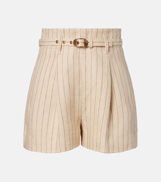Striped belted linen shorts | Zimmermann