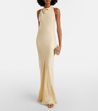sachin and babi light blue dress Halter Silk Maxi Dress | Beaded Back Evening Dress main image 1