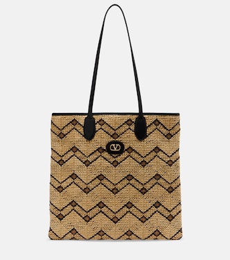 VLogo N/S Medium raffia tote bag | Valentino Garavani