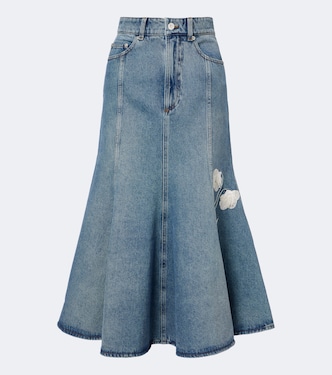 Midirock aus Denim mit floraler Applikation | Erdem