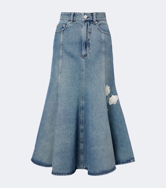 Floral-appliqué denim midi skirt  | Erdem