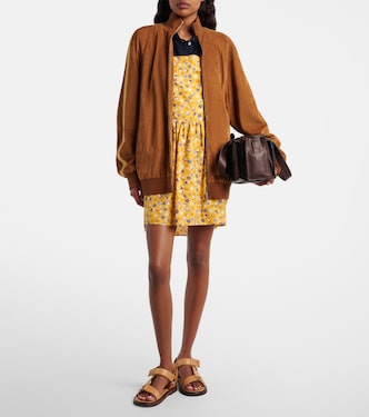 Floral open-back cotton poplin minidress in yellow - Miu Miu