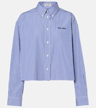 Camicia cropped in cotone a righe | Miu Miu