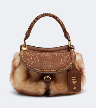 Rendez-vous studded shearling tote bag | Miu Miu