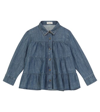 Tiered denim blouse | Brunello Cucinelli Kids