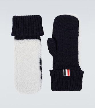 Shearling-trimmed wool mittens | Thom Browne