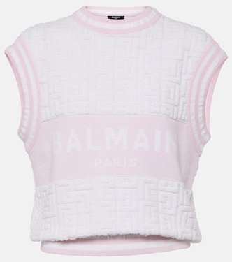 Monogram wool and cotton-blend knitted top | Balmain