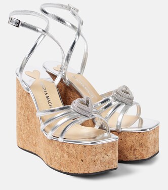 Double Heart metallic leather wedge sandals  | Mach & Mach