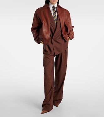 Double-breasted wool gabardine blazer in brown - Saint Laurent