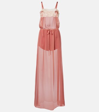 Lace-trimmed silk crêpe muslin maxi dress | Saint Laurent