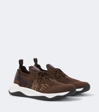 Shadow leather-trimmed knitted sneakers | Berluti