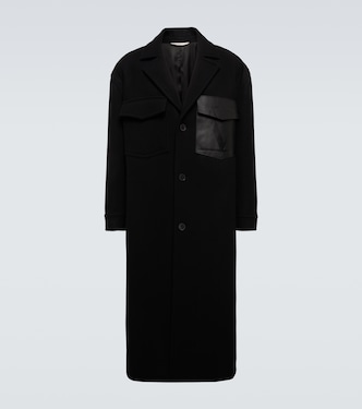 Leather-trimmed wool overcoat | Valentino