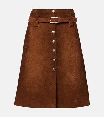 Belted suede midi skirt | Prada