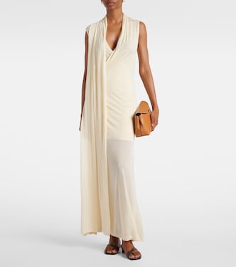 white jersey wrap dress Draped scarf-detail stylecode:D1600