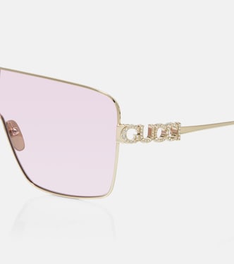 Crystal-embellished shield sunglasses in gold - Gucci | Mytheresa