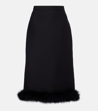 Crepe Couture feather-trimmed midi skirt | Valentino