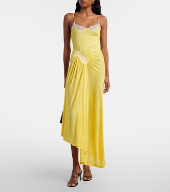 Christopher Esber, Cami lace-trimmed ribbed-knit cocktail dress, Women, Yellow, US 0, Dresses, Materialmix