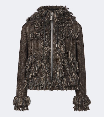 Giacca in tweed di misto lana con frange | Sacai