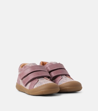 Ivalo floral leather-trimmed suede sneakers | Wheat