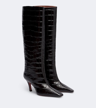 Mona croc-effect leather knee-high boots | Amina Muaddi
