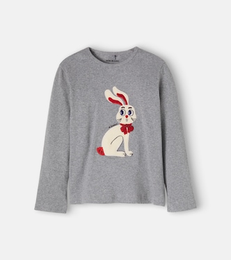 Embroidered ribbed-knit cotton-blend T-shirt | Mini Rodini