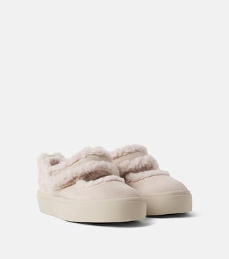 Teddy-trimmed suede ballet flats | Inuikii Kids
