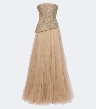 Embroidered pleated tulle gown | Marmar Halim