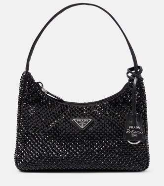 Crystal-embellished satin tote bag | Prada