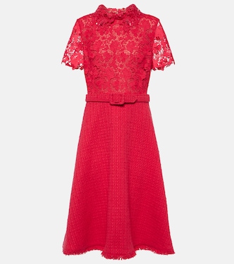 Gardenia guipure and tweed midi dress | Oscar de la Renta