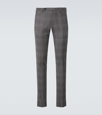 Checked wool and cashmere slim pants | Slowear