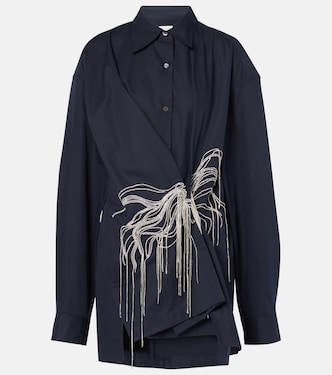 Embellished draped cotton gabardine shirt | Dries Van Noten