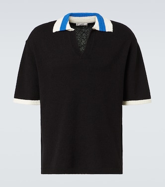 Crochet cotton-blend polo shirt | Commas