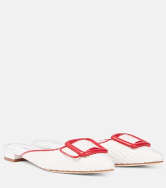 Maysale leather-trimmed raffia mules | Manolo Blahnik