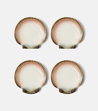 Oyster & Scallops set of 4 ceramic dessert plates | Bordallo Pinheiro