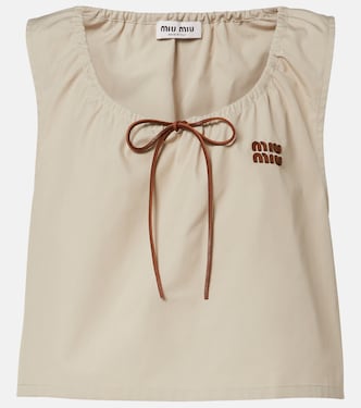 Leather-trimmed cotton-blend crop top | Miu Miu