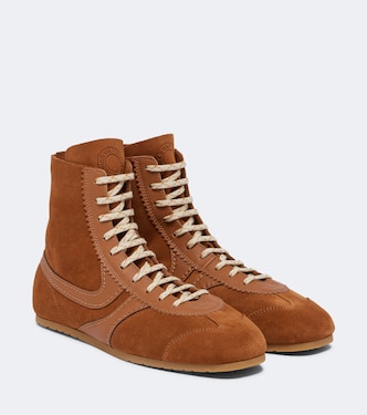 Leather-trimmed suede high-top sneakers | Dries Van Noten