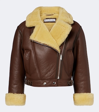 Shearling-trimmed leather biker jacket | Acne Studios