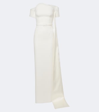 Bridal Off-Shoulder-Robe Giorgia aus Crêpe | Safiyaa